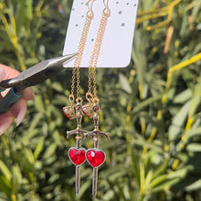 Load image into Gallery viewer, Sword Through My Heart Dangly Earrings ♡ Ready to Ship ♡
