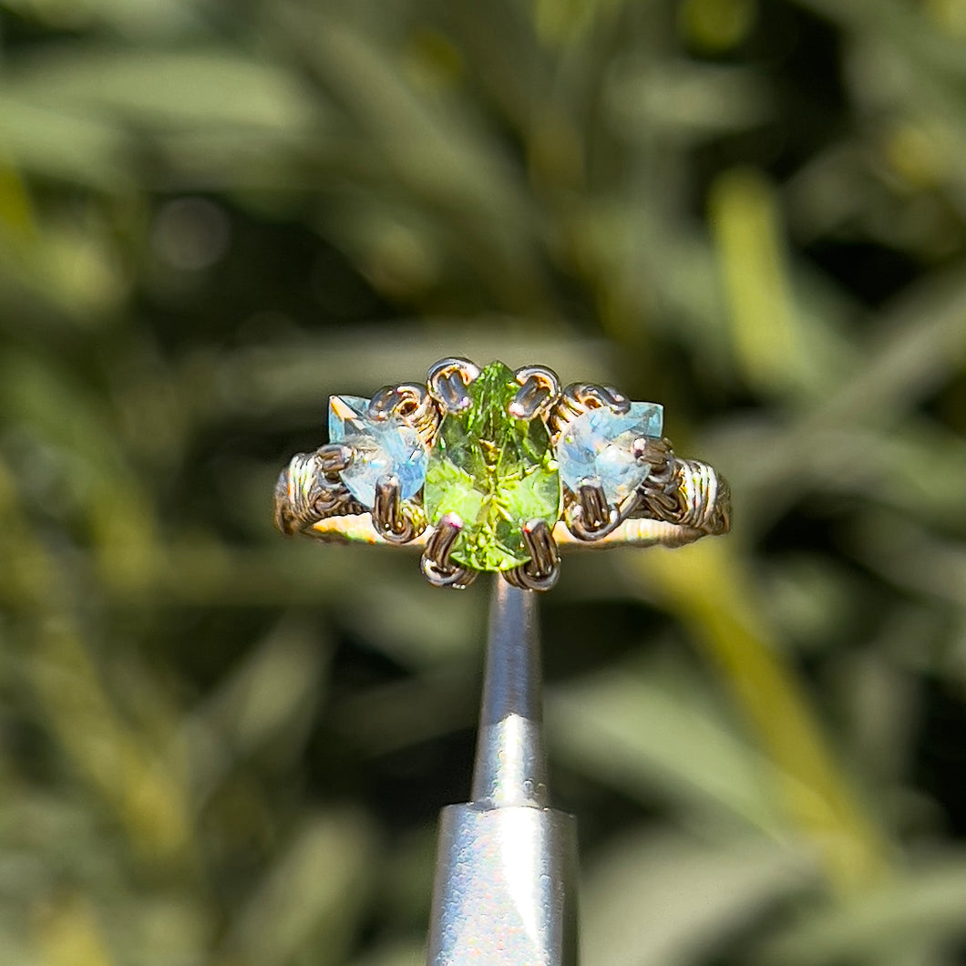 The Orna Trio Ring ✵ Aquamarine Side Stones✵