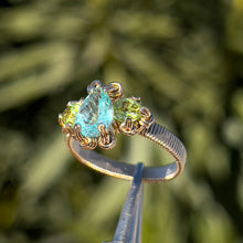 Load image into Gallery viewer, The Orna Trio Ring w/ Blue Apatite Center Stone ✵ sz. 7 Ready to Ship ✵
