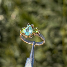 Load image into Gallery viewer, The Orna Trio Ring w/ Blue Apatite Center Stone ✵ sz. 7 Ready to Ship ✵
