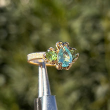 Load image into Gallery viewer, The Orna Trio Ring w/ Blue Apatite Center Stone ✵ sz. 7 Ready to Ship ✵
