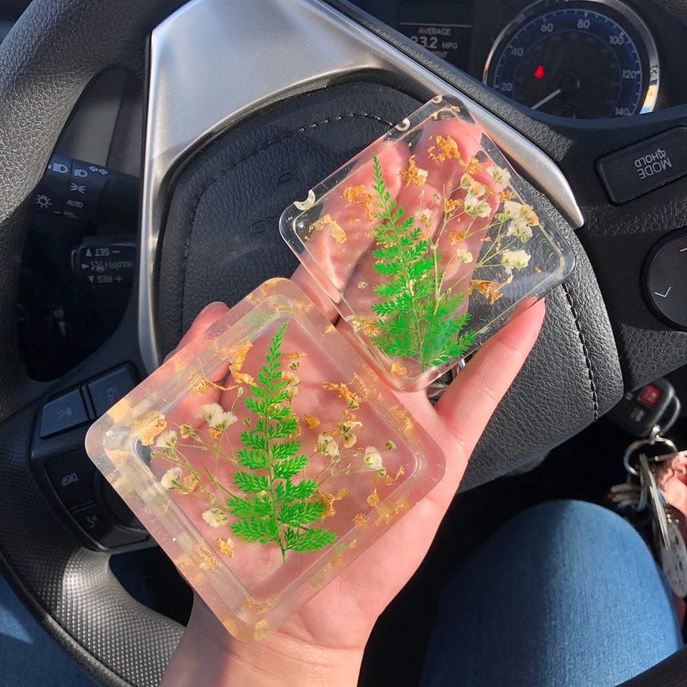 Fern Leaf & White Flower Jewelry/Trinket Box ♡